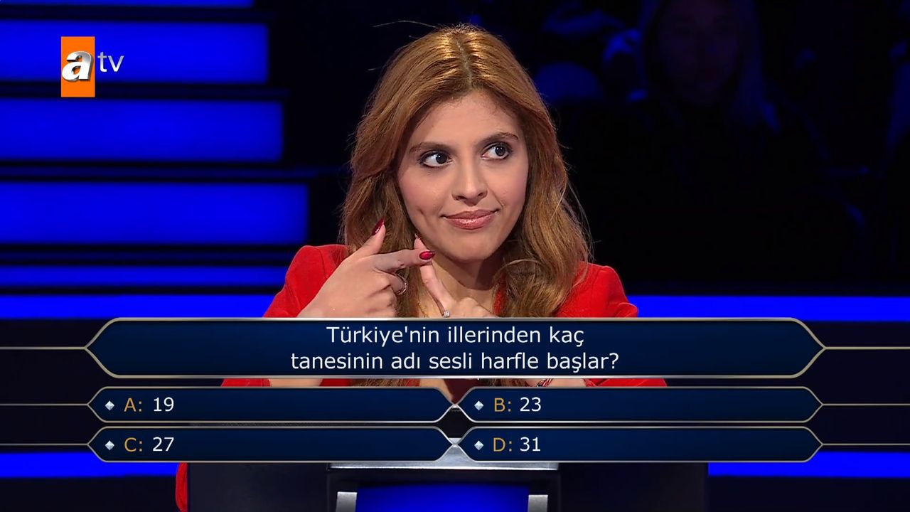 Milyoner: Türkiye'nin illerinden kaç tanesinin adı sesli harfle başlar?