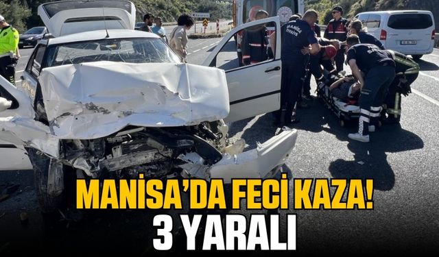 Manisa’'nın Yunusemre ilçesinde iki otomobil çarpıştı 3 yaralı