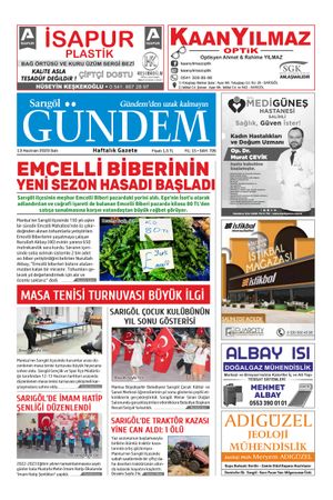 27.06.2023 Sarıgöl Gündem Gazetesi Manşeti