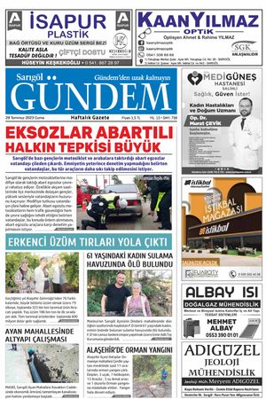 28.07.2023 Sarıgöl Gündem Gazetesi Manşeti