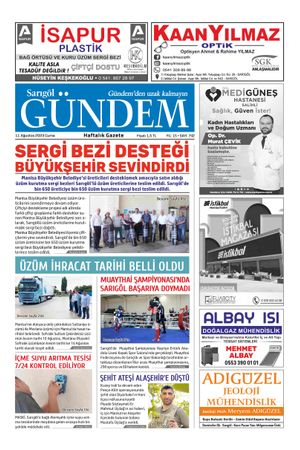 11.08.2023 Sarıgöl Gündem Gazetesi Manşeti