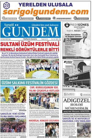 12.09.2023 Sarıgöl Gündem Gazetesi Manşeti