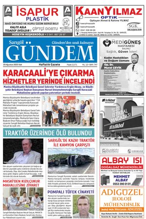 29.08.2023 Sarıgöl Gündem Gazetesi Manşeti